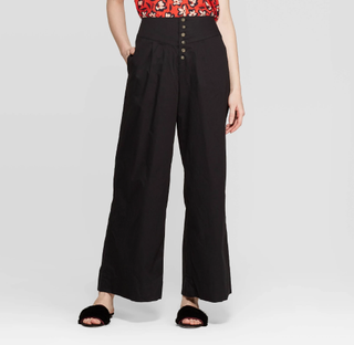 Who What Wear x Target + Mid-Rise Pleated Button-Front Wide Leg Pants