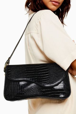Topshop + REMI Black Crocodile Shoulder Bag