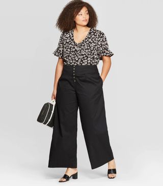 Who What Wear x Target + Pleated Mid-Rise Button Front Wide Leg Pants