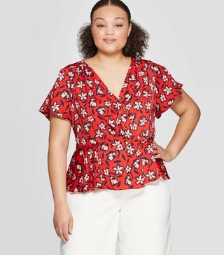 Who What Wear x Target + Flutter Sleeve V-Neck Wrap Top