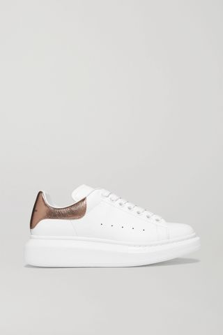 Alexander McQueen + Metallic-Trimmed Leather Exaggerated-Sole Sneakers