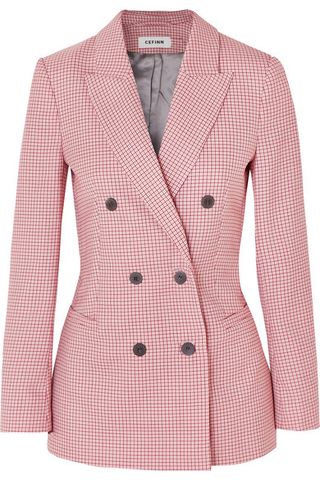 Cefinn + Double-Breasted Houndstooth Wool-Blend Blazer