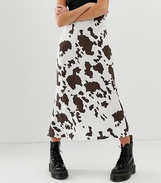 ASOS Design + Cow Print Midi Skirt