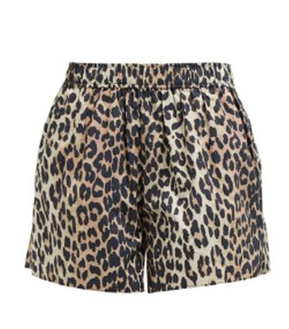 Ganni + Leopard-Print Cotton-Poplin Shorts
