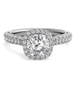 Ritani + Three Row Pave Diamond Halo Engagement Ring