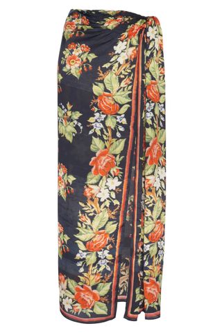 Paco Rabanne + Floral-Print Satin Sarong Skirt