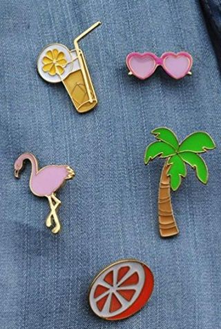 MeliMe CIOOU Cute Cartoon Brooch Pins + Flomagio Palm Tree Set of 5