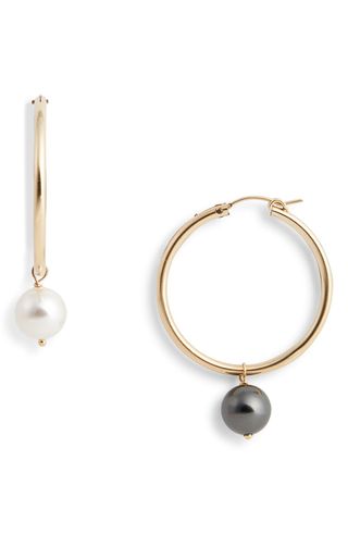 Beck Jewels + Agra Mismatched Swarovski Imitation Pearl Hoop Earrings