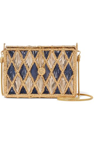 Magnetic Midnight + Rombos Woven Palm Leaf and Gold-Plated Shoulder Bag