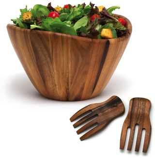 Lipper International + Acacia Wave Bowl With Salad Hands
