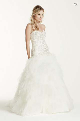 David's Bridal + Strapless Tulle Wedding Dress With Ruffled Skirt