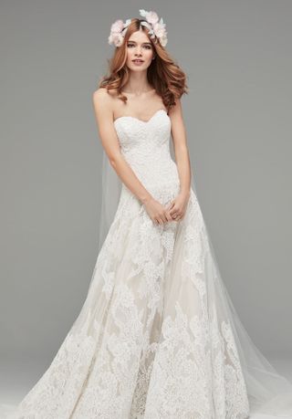 Watters + Lyric Strapless Lace Drop Waist Gown
