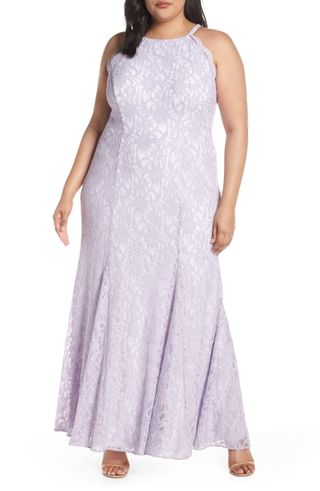 Morgan & Co. + Halter Bodice Glitter Lace Evening Dress