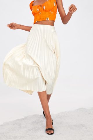 Zara + Pleated Satin Skirt