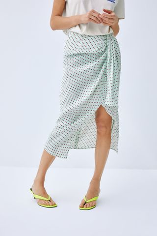 Zara + Polka Dot Satin Skirt