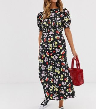 ASOS + Midi Tea Dress in Bright Grunge Floral Print