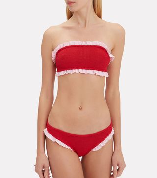 Hunza G + Tracey Red Ruffle Bandeau Bikini