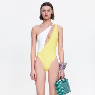 Zara + Asymmetric Colorblock Swimsuit