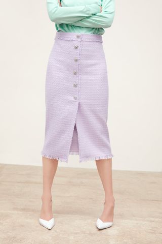 Zara + Tweed Skirt With Gemstone Buttons