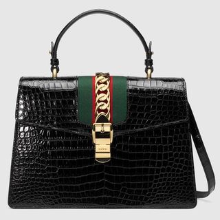 Gucci + Sylvie Medium Crocodile Top Handle Bag