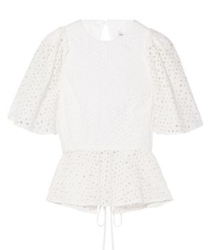 Les Reveries + Open-Back Broderie Anglaise Cotton Peplum Top