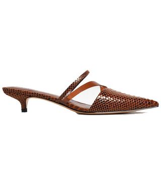 Charles 
Keith + Croc-Effect Asymmetrical Kitten Heel Mules