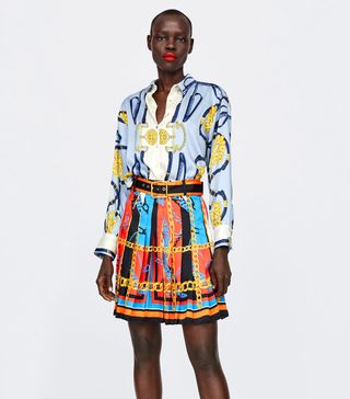 Zara + Chain Print Pleated Skirt