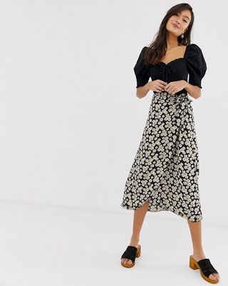 New Look + Ditsy Wrap Midi Skirt