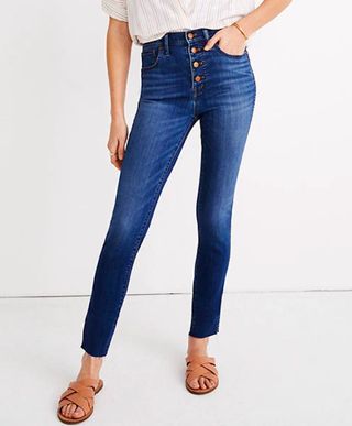 Madewell + 10 Inch High-Rise Skinny Crop Jeans: Button-Front Tencel Edition