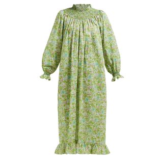 Loretta Caponi + Smocked Floral-Print Cotton Maxi Dress