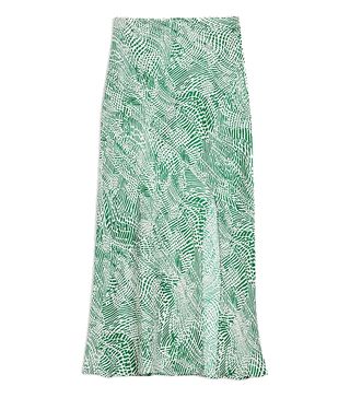 Topshop + Green Wavy Animal Satin Bias Skirt