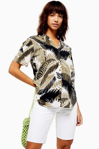 Topshop + Graphic Palm Print Bowler Shirt