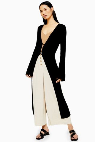 Topshop + Knitted Open Longline Cardigan with Linen