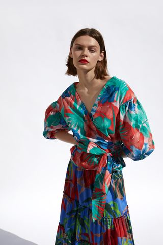 Zara + Tropical Print Blouse