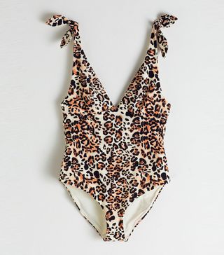 & Other Stories + Plunging Leopard Bow Tie Swimsuit