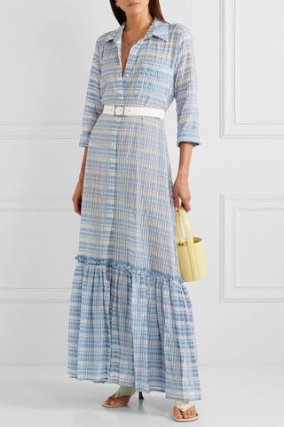 Staud + Rose Belted Checked Organza Maxi Dress