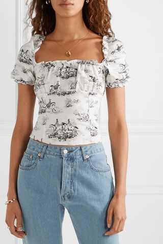 Reformation + Salina Cropped Printed Linen Top