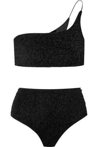 Oséree + Lumière One-Shoulder Stretch-Lurex Bikini