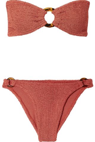 Hunza G + Gloria Embellished Seersucker Bandeau Bikini