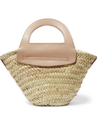 Hereu + Cabas Mini Leather-Trimmed Straw Tote