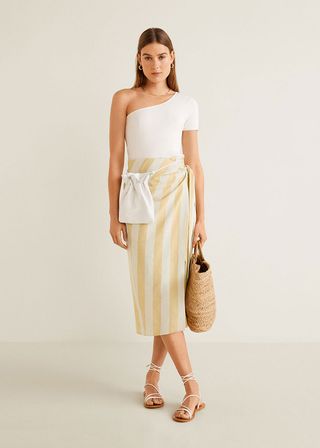 Mango + Striped Linen-Blend Skirt