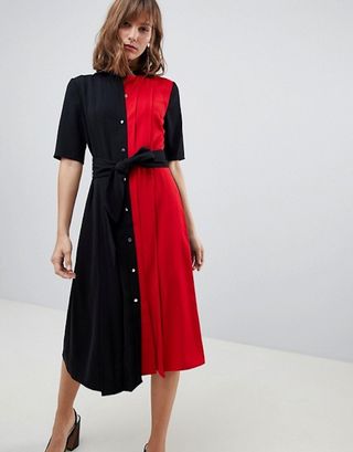 ASOS + Warehouse Two Tone Belted Midi Dress