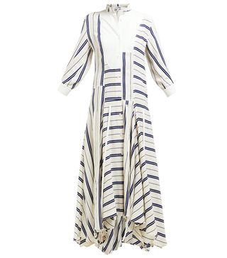 Loewe + Handkerchief-Hem Striped Linen-Blend Midi Dress
