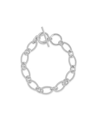 Sterling Forever + White Rhodium Plated Link Toggle Bracelet
