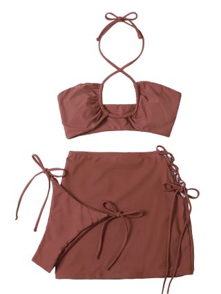 Romwe + Halter Bikini Set with Beach Skirt