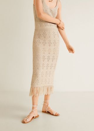 Mango + Fringed Detail Knitted Skirt