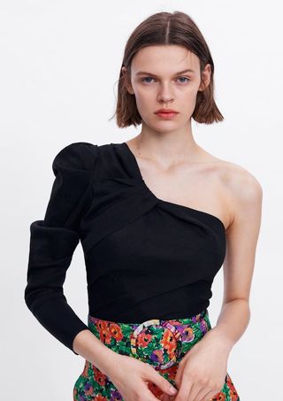 Zara + Asymmetrical Printed Top