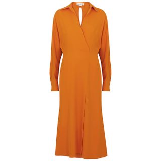 Victoria Beckham + Orange Crepe Midi Dress