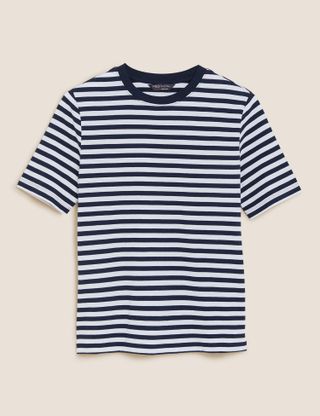 Marks and Spencer + Pure Cotton Striped Straight Fit T-Shirt