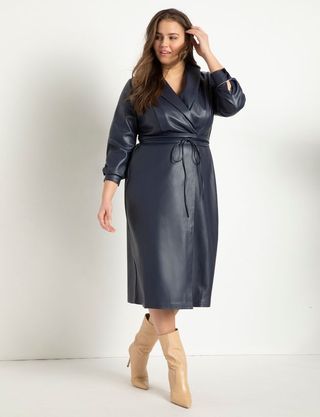Eloquii + Shawl Collar Vegan Leather Dress